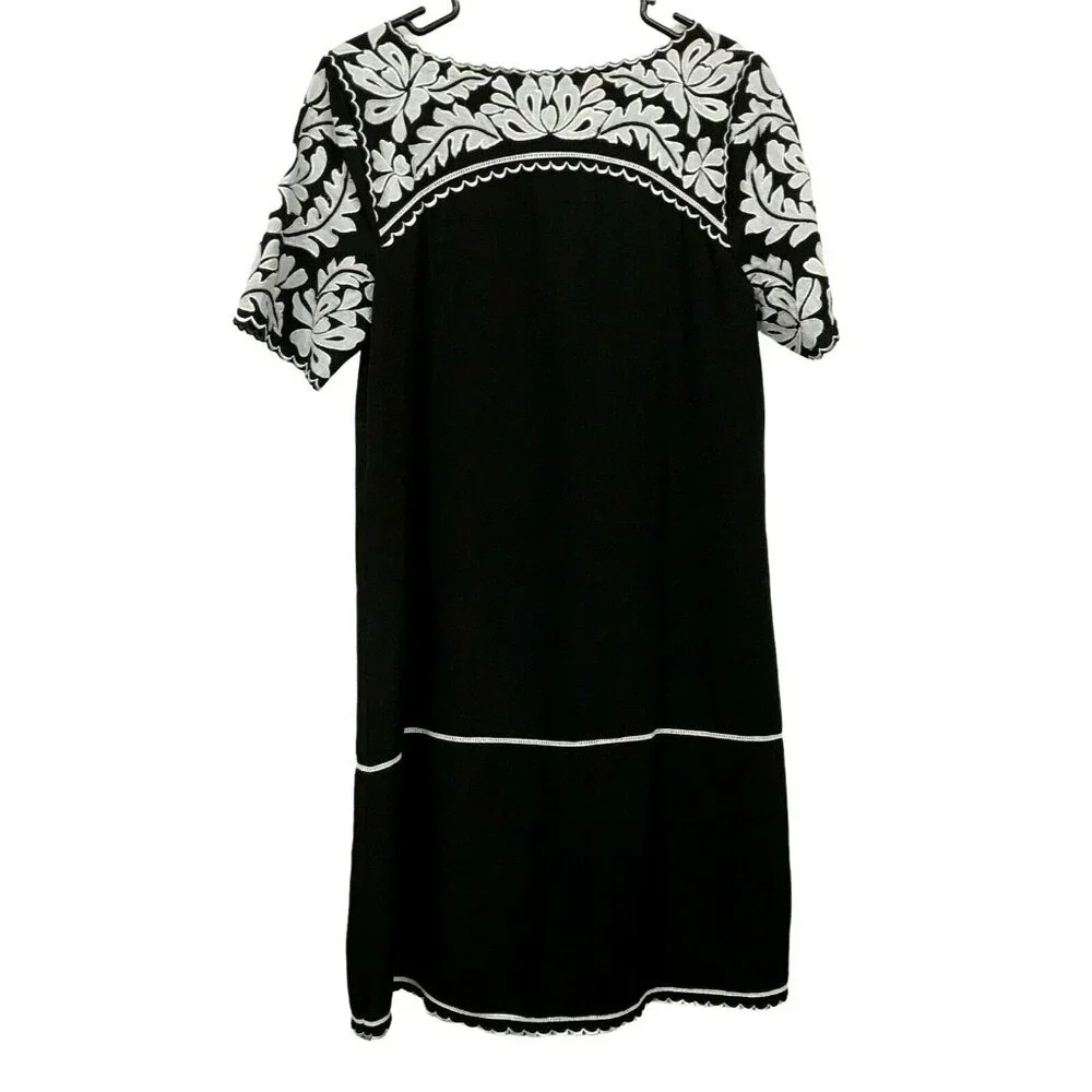Anthropologie KAS New York Black White Laser Cut Short Sleeve Shift Dress Sz 4 - Picture 4 of 6